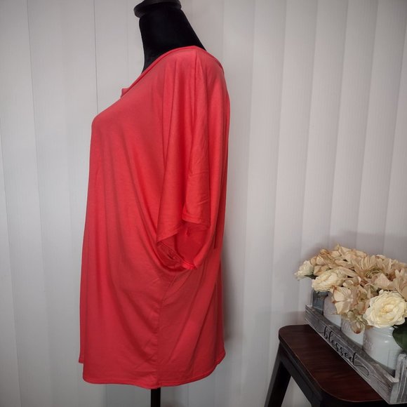 NWT Women's Super Comfy Boat Neck Dolman Dress Tunic Blouse Top Shirt Coral 2X - Picture 2 of 9